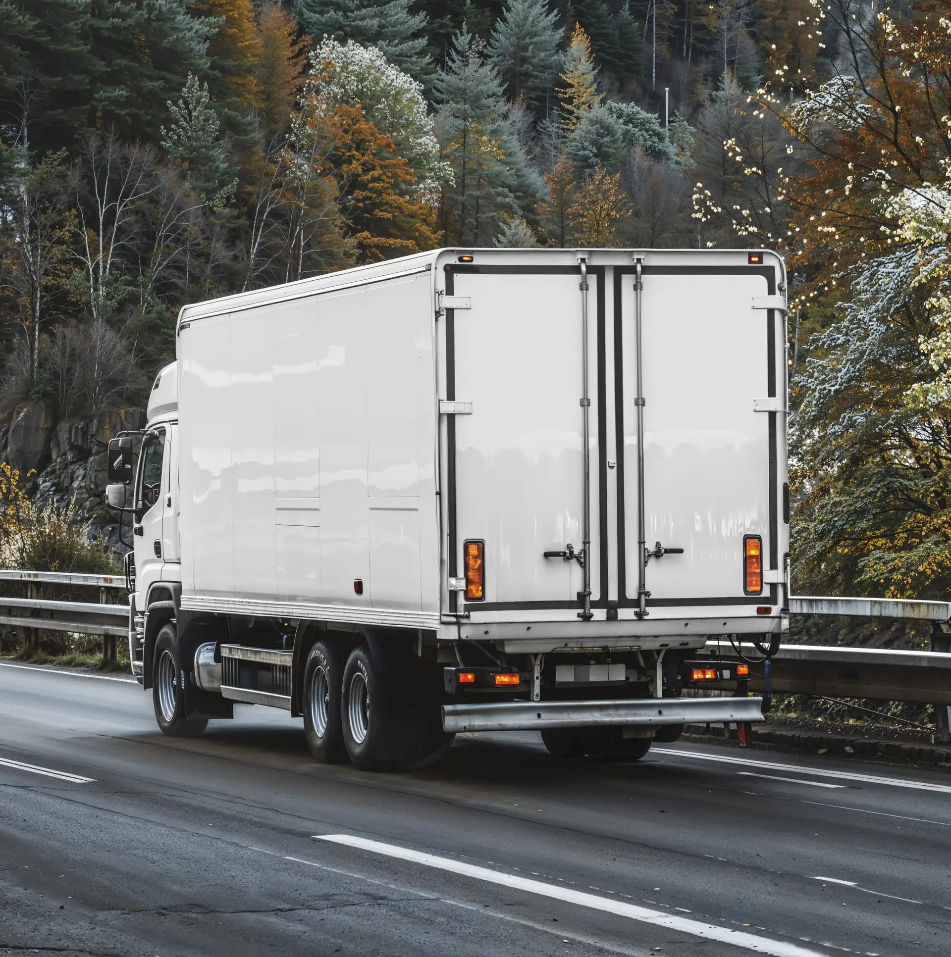 Camion blanc de dos sur la route